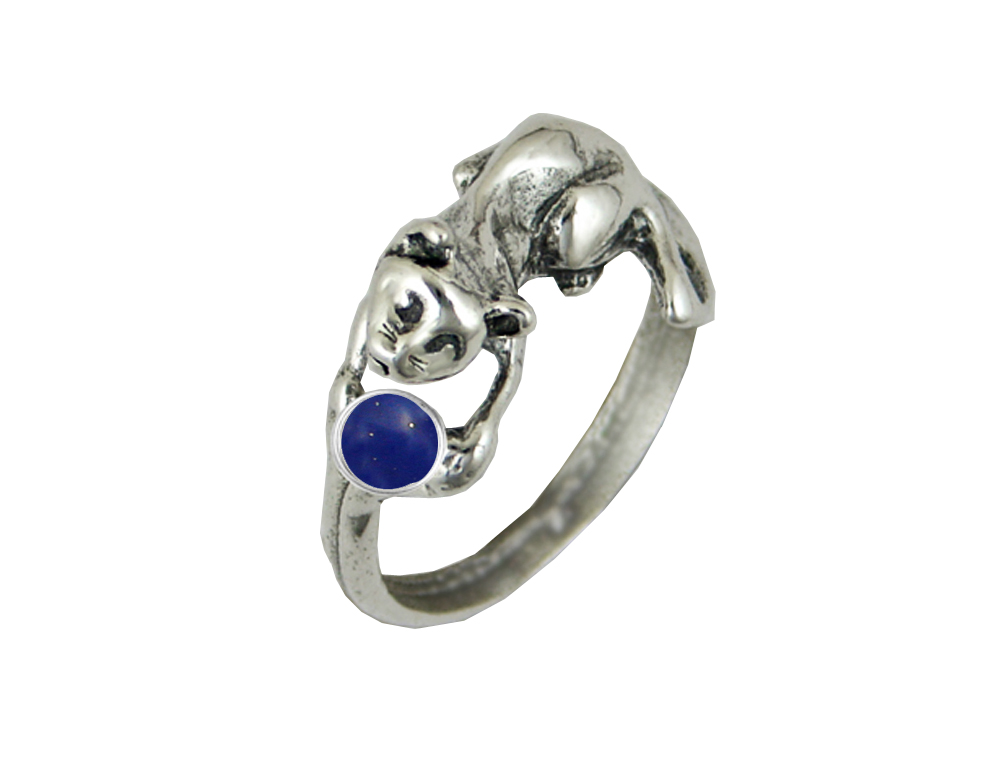 Sterling Silver Kitty Cat Ring With Lapis Lazuli Size 6